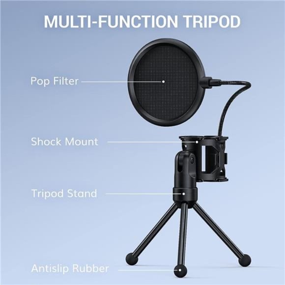 USB Microphone, Computer Cardioid Condenser PC Gaming Mic with Tripod Stand - Picture 5 of 6